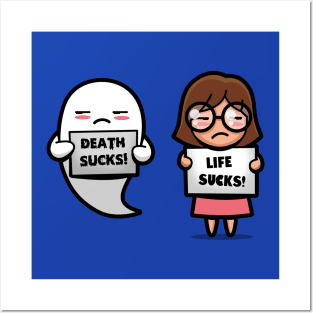 Funny Cute Kawaii Life And Death Boo Ghost Bored Girl Meme Posters and Art